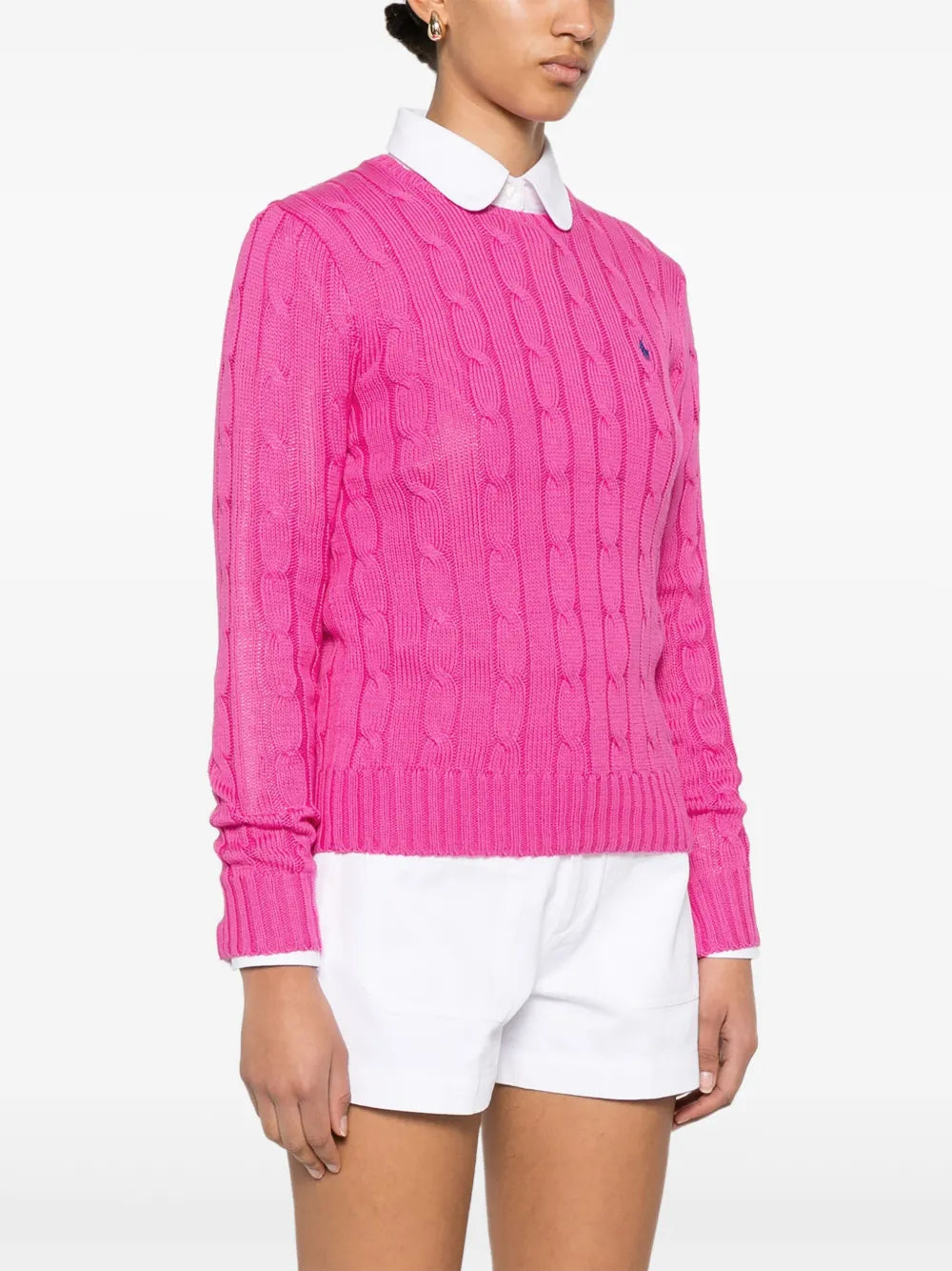 Crew-neck sweater in cable-knit cotton