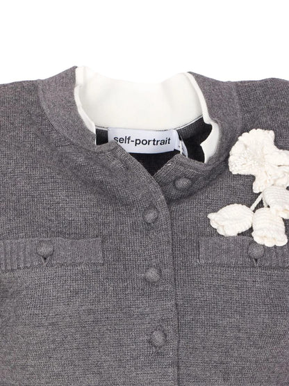 Self-Portrait Grey Crochet Flower Cardigan Clothing